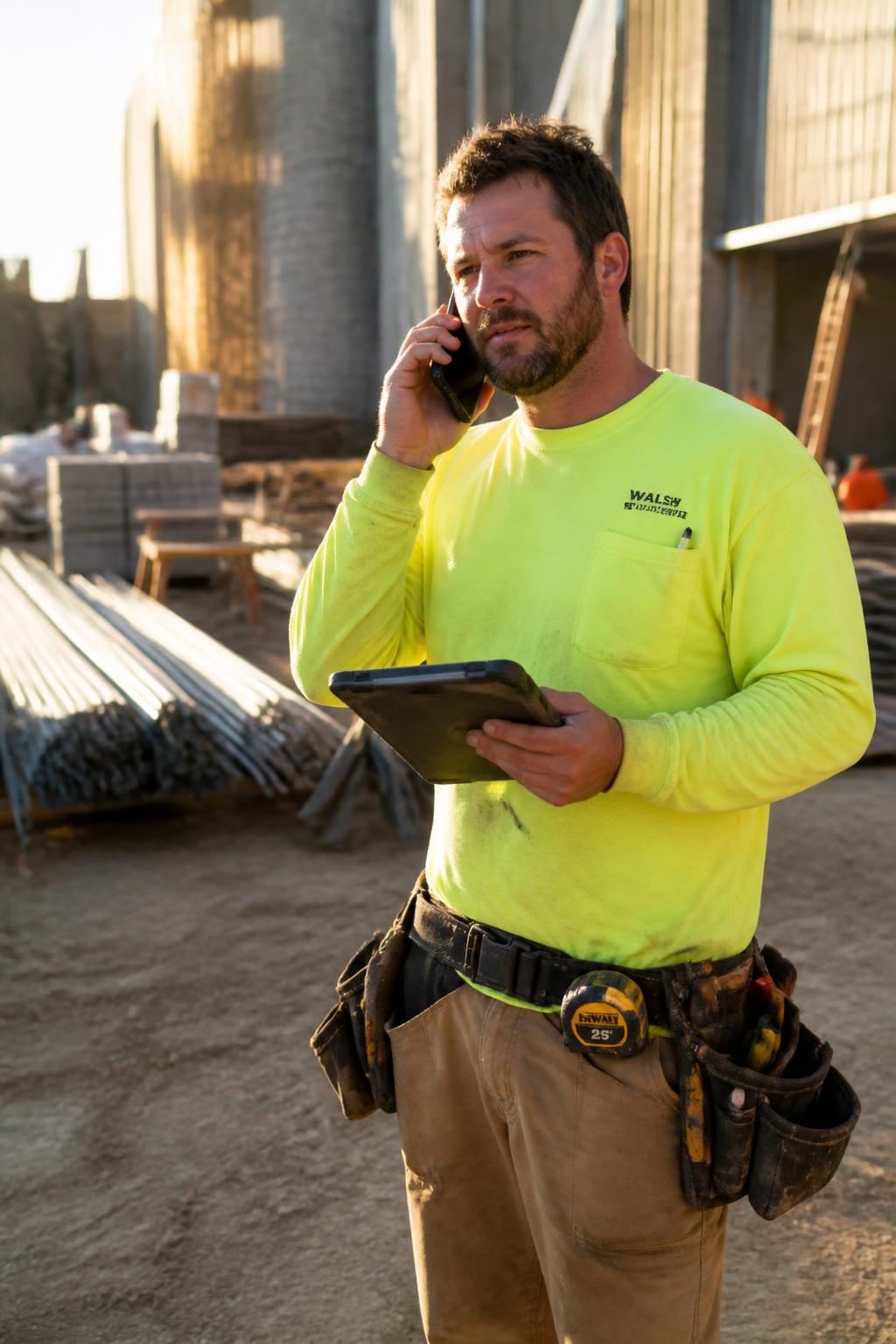 Contractor on the phone at a jobsite